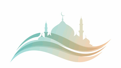 Islamic Mosque Silhouette with Minarets and Dome.