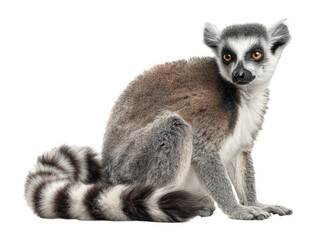 Obraz premium A Ring-tailed Lemur sitting and looking directly at camera Isolated Transparent Background, PNG