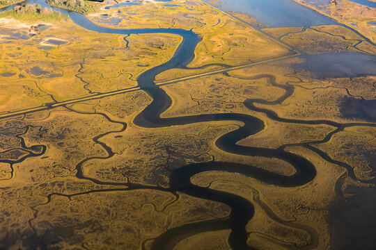 Venice, Italy; aerial view of  Venice lagoon