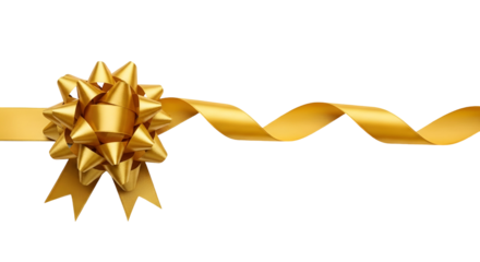 Golden Ribbon with Bow on Black Background shiny reflective