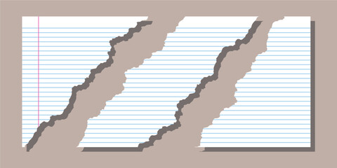 Torn Lined Paper Pieces with Shadow Effect