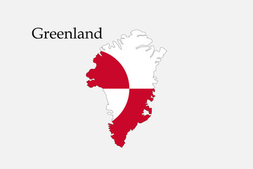 Greenland Map Silhouette With Red Quarter Flag Design and Greenland Text.