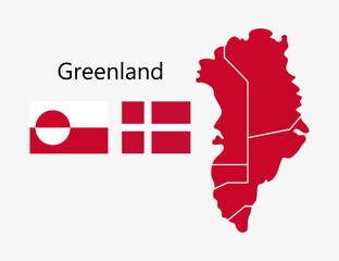 Greenland Flags and Map Icon Set With Danish Flag.