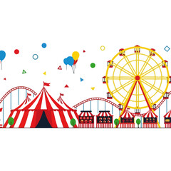 Vibrant Carnival Scene with Ferris Wheel and Roller Coaster.