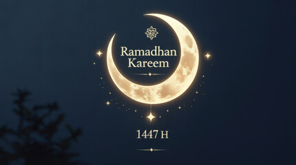 Ramadhan Kareem 1447 H Crescent Moon and Stars Ramadan Islamic Greeting Illustration