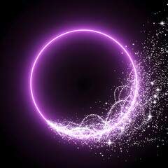 Obraz premium Purple Energy Ring – Glowing Neon Circle with Spark Bursts and Light Trails on Dark Background