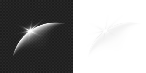 Luminous glowing celestial sphere arc with abstract white ring light rays in cosmic galaxy sky png overlay transparent background