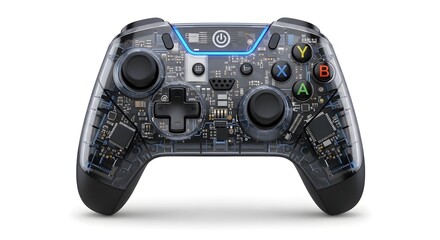 Gaming Controller with Exposed Circuitry and Blue Accent