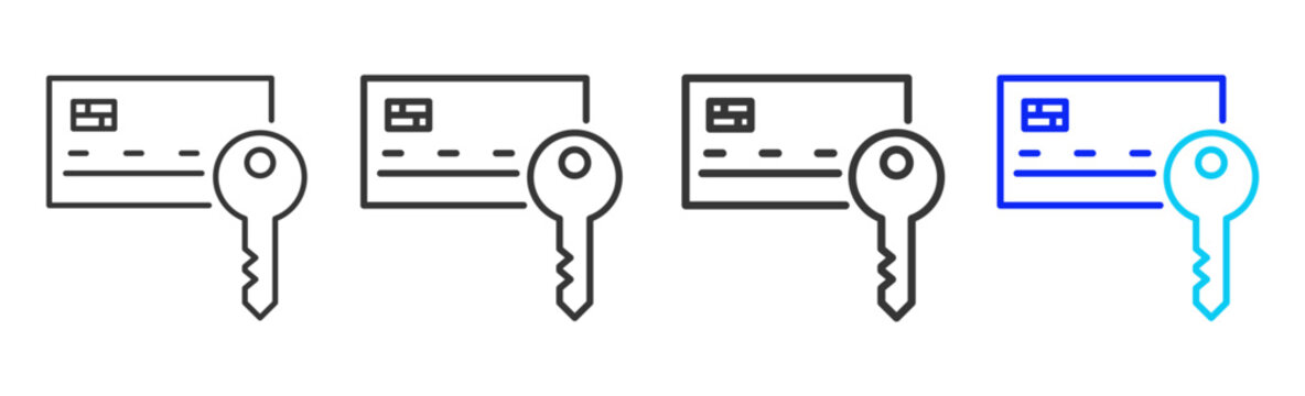 Card Key icon set collection creative outline style for finance toolkit with multiple thickness variations suitable for digital design branding ui ux web app