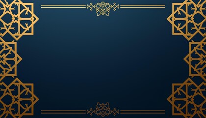 Elegant Gold Islamic Geometric Frame on Dark Blue Background