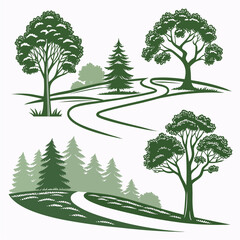 Obraz premium Vector trees and landscape graphics for design applications.