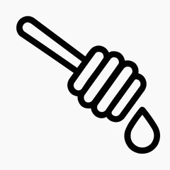 Line icon of a honey dipper and a drop &mdash; fresh honey, black on white, square minimalist style