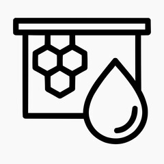 Line icon of a hive frame and a drop &mdash; honey frame, black on white, square minimalist style