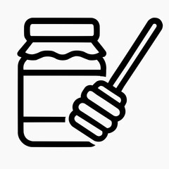 Line icon of a jar and a honey dipper &mdash; harvested honey, black on white, square minimalist style