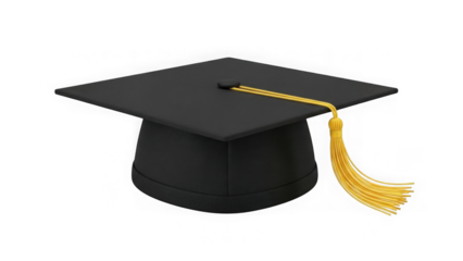 Black Graduation Cap With Gold Tassel Isolated On Black