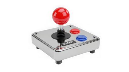 Classic Arcade Joystick Controller With Red Ball On Black Background