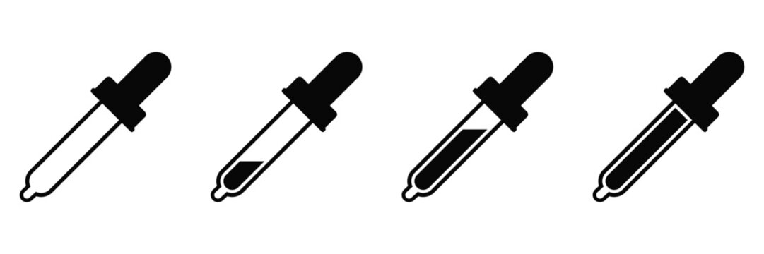 Eye Dropper Icon Set &ndash; Line, Solid and Flat Styles, Baby Medicine Dropper with Liquid Droplet
 Vector Collection