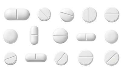 Healthcare white medicine pills and tablets vector assortment