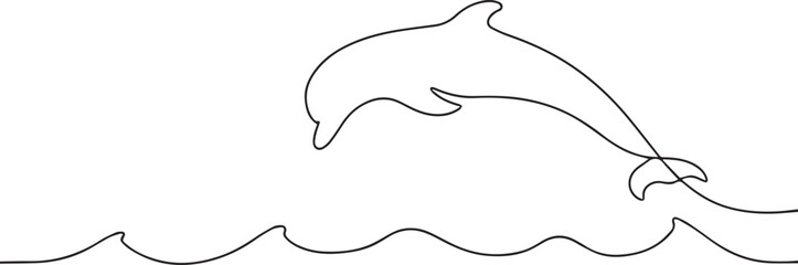 Obraz premium Dolphin one continuous line art, Vector illustration, One line art, Line art graphic style