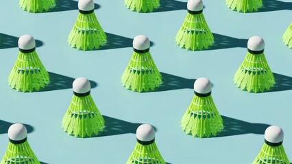 Green shuttlecocks arranged in a repeating pattern