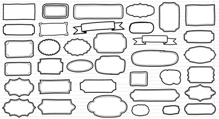 Obraz premium A collection of diverse, hand-drawn blank frames and labels in various shapes, perfect for adding text or design elements to projects.