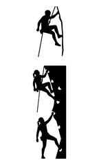 Fototapeta premium Climbing silhouette vector, Set of mountain climbing collection vector art, climbing isolated on white background