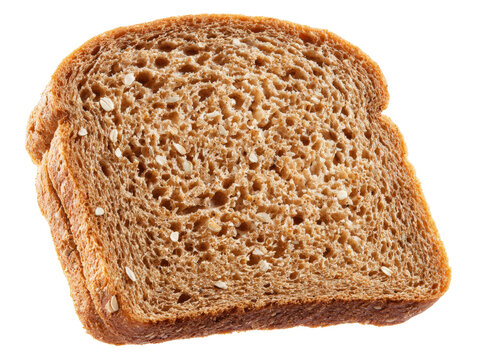 Close-up of three slices of brown bread, stacked. It has a slightly porous texture, with a few sesame seeds visible Isolated Transparent Background, PNG