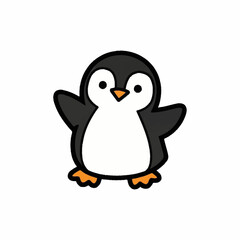Obraz premium Cute Cartoon Penguin Standing with Open Wings.