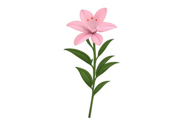 Fototapeta premium Pink lily flower with green stem and leaves