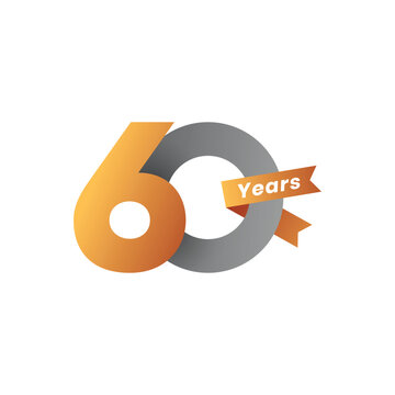 Anniversary Vector Illustration: Golden Number 60 Design with Ribbon Banner for Corporate Event and Celebration, Isolated on White Background