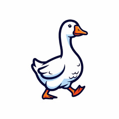 Obraz premium Cute cartoon white goose walking happily.