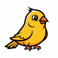 Cute cartoon yellow bird with black eyes and orange beak.