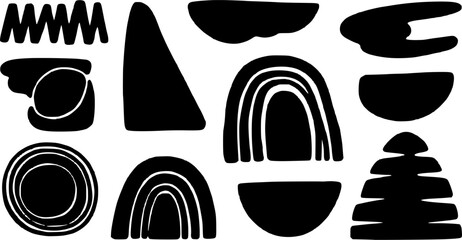 Boho doodle elements collection with rainbows, circles and geometric forms