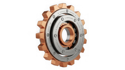 Precision Copper And Silver Gear Assembly With Bearing 3d Render