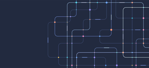 Fototapeta premium Circuit connect lines and dots. Network technology and Connection concept. Decentralized network nodes connections