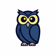Obraz premium Stylized Blue Owl with Yellow Eyes Standing on a White Background.