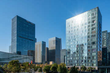 Obraz premium Ningbo, China: city skyline, architecture, landscape, city, metropolis, landmark, background, tourist destination, downtown, modern.