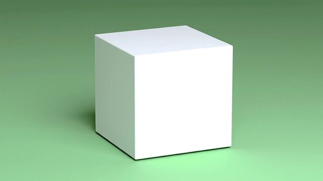 A perfectly rendered white cube, casting a subtle shadow against a soft green backdrop