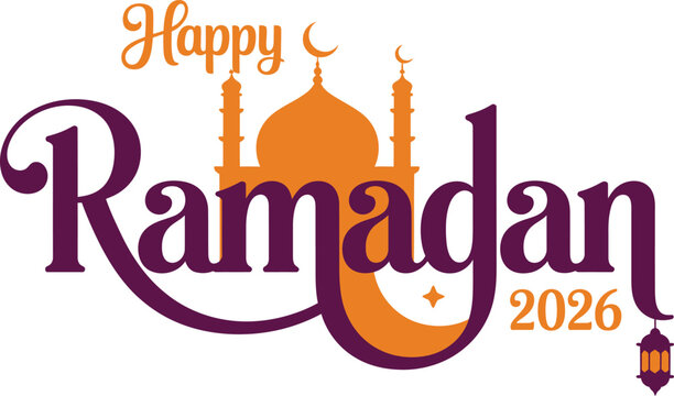 Ramadan kareem 2026 happy ramadan greeting card with a beautifully stylized mosque crescent moon and lantern artwork isolated on white background