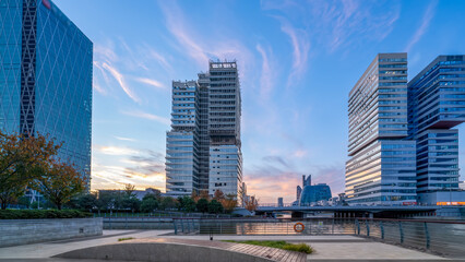 Naklejka premium Ningbo, China: city skyline, architecture, landscape, city, metropolis, landmark, background, tourist destination, downtown, modern.