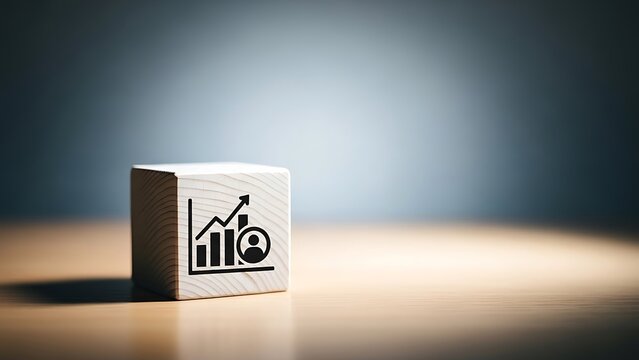 Wooden block with business growth chart and pie graph symbol on desk