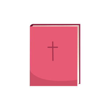 Closed holy book with cross symbol. Minimal flat illustration of Bible for Easter concepts, church graphics and religious education materials.