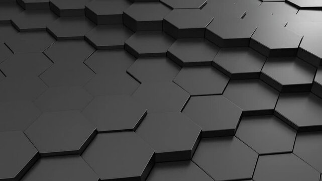 A close-up view of a matte black hexagonal surface, arranged in a repeating, 3D pattern