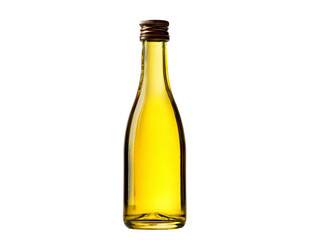 A glass bottle filled with a yellow liquid, with a small brown cap. This image captures the essence of purity and simplicity Isolated Transparent Background, PNG