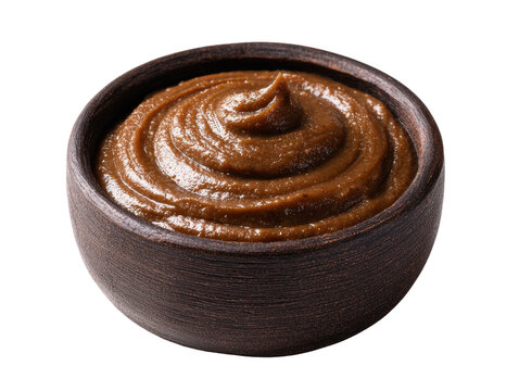 A close-up shot of a bowl of delicious, dark-colored miso paste, ready to be enjoyed Isolated Transparent Background, PNG