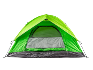 An image of a green tent pitched in an outdoor location Isolated Transparent Background, PNG