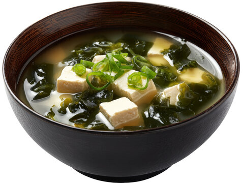 A close-up shot of a bowl of miso soup, a classic Japanese dish Isolated Transparent Background, PNG