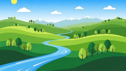 Obraz premium Winding Road Through Green Hills Landscape.