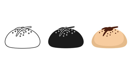 Obraz premium Three dumplings with different fillings and toppings in various styles on white background