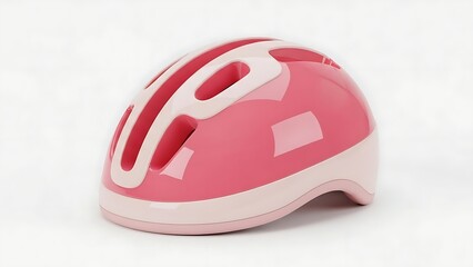 Fototapeta premium A smooth, shiny pink and white bicycle helmet in a 3D render. Designed for safety and style during cycling, skateboarding, or other outdoor activities.
